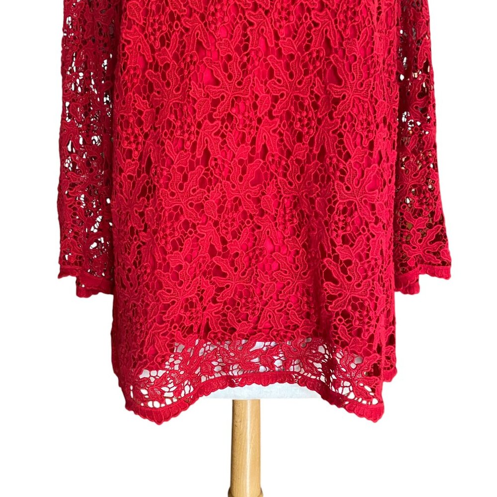 Talbots Red Scroll Floral Lace Overlay Top 3/4 Sleeve Scalloped Whimsigoth-18W - Picture 5 of 15
